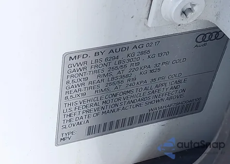 2017 Audi Q7 2.0T Premium from USA, damaged, VIN WA1AHAF79HD046108